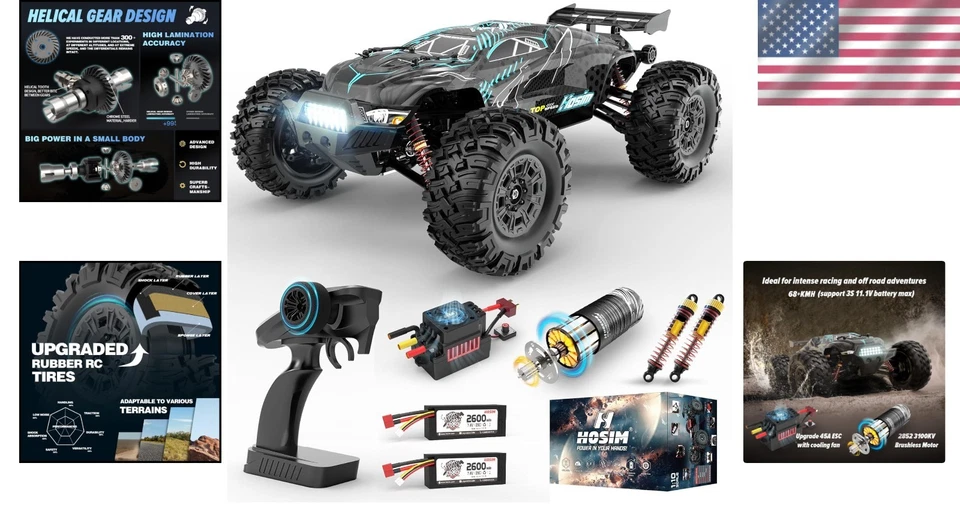 Coche de radiocontrol sin escobillas con control de precisión 68 km/h para emociones todoterreno de alta velocidad Foto 2 de 4