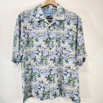 Bermuda Bay Men s Large Hawaiian Aloha Shirt Scenic Island Print 100% Silk