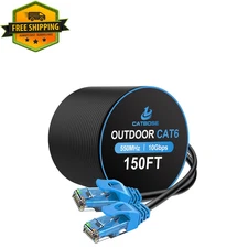 150FT Cat6 Outdoor Ethernet Cable, In-Ground, Heavy Duty Direct Burial, 24AWG...