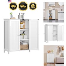 Bathroom Storage Cabinet Modern Freestanding Organizer with Adjustable Shelve...