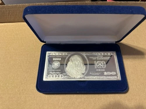 2003 $100 BILL FRANKLIN SILVER PROOF BAR WASHINGTON MINT 4 TROY OUNCE  .999