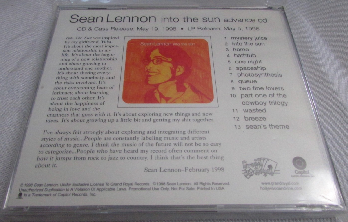 SEAN LENNON INTO THE SUN w/STICKER Nm/Nm CD G72 | eBay