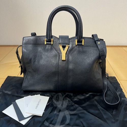 YVES SAINT LAURENT Cabas Chic 2WAY Shoulder Bag Elegant Black Leather
