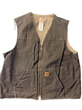 Vintage Carhartt Duck Vest Mens 2XL V26 Black Sherpa Workwear USA Components