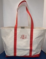 Vintage L.L. Bean Boat And Tote Canvas Bag Ivory And Red Pink Straps Made In USA