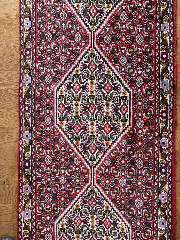 罕见 窄 2 X 9 True Bidjar Runner 地毯 Herati Mahi Scarlet Sage Sky 状况完好 — 第 4/4 张图片