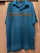 Under Armour Men's XL Blue HeatGear Golf Polo Shirt Striped Loose Short Sleeve