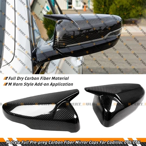 For 14-25 Cadillac CT5 CT6 CTS Full Carbon Fiber M Style Side Mirror Covers Caps