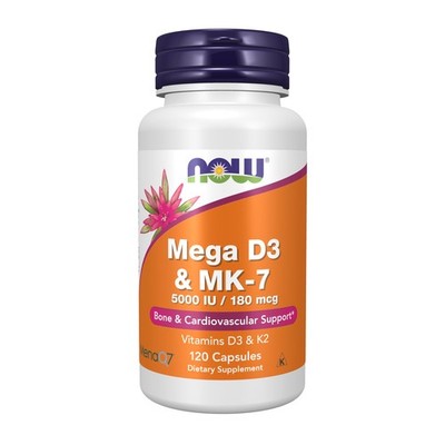 NOW Supplements, Mega D-3 & MK-7, 5000 IU / 120 Count (Pack of 1), Off White