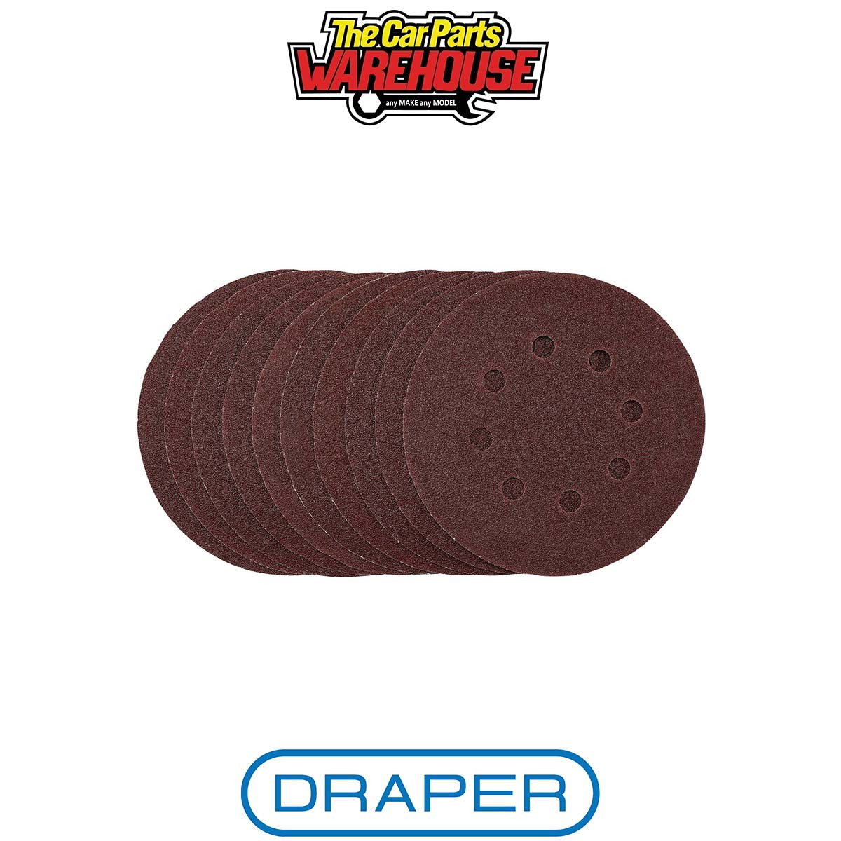 Draper 54755 Punched Sanding Discs 125mm Hook & Loop 80 Grit (Pack of 10)
