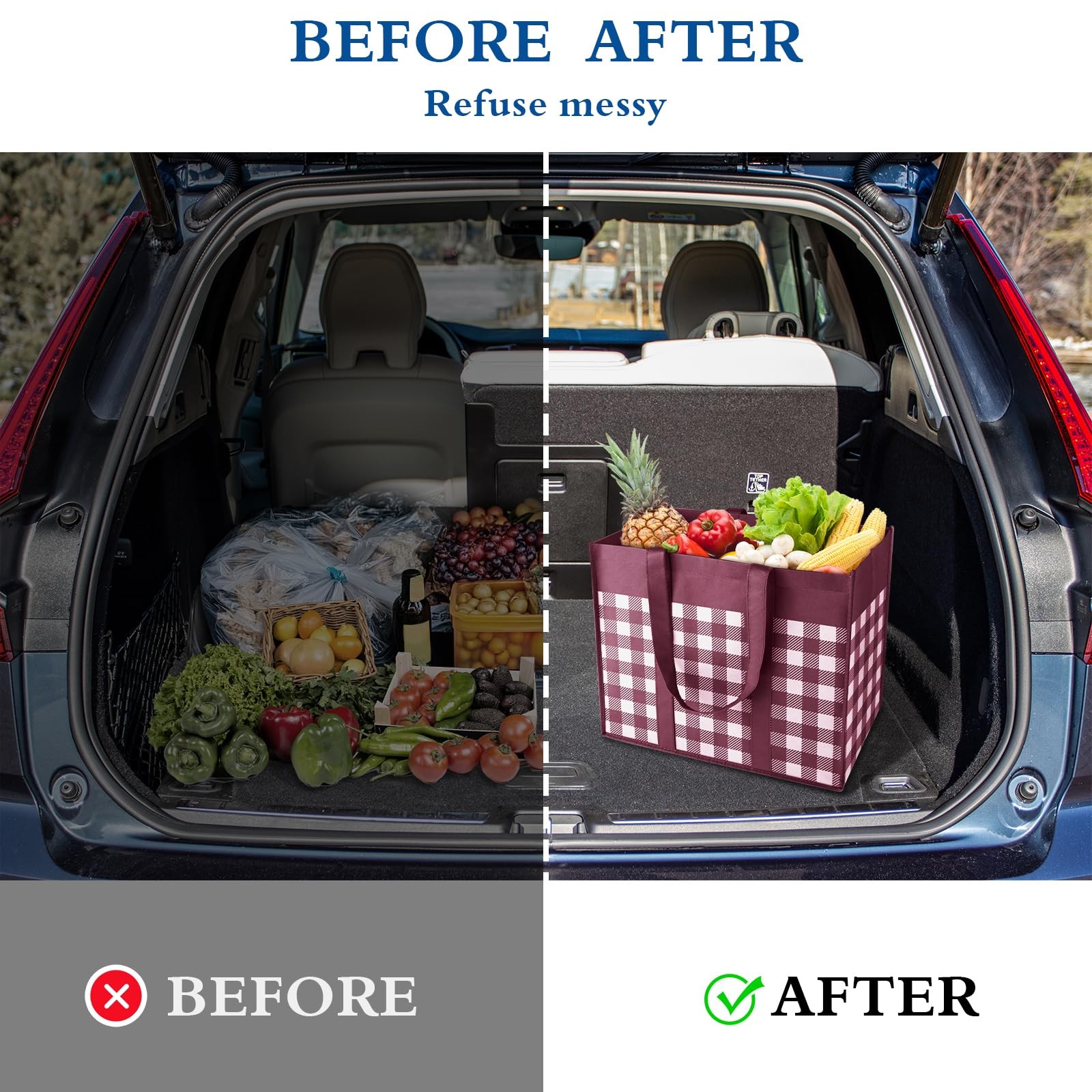 Reusable Grocery Shopping Bags 10 Pack Large Foldable Tote Bags Bulk Long Han...