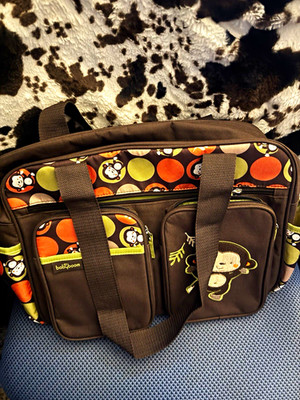 Baby Boom Brown Multicolor Monkey Polka Dot Shoulder Diaper Bag w/ Pockets