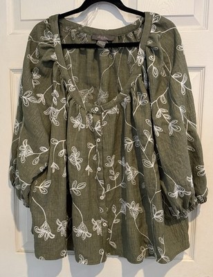 Olivia & Martin Women's Size 3X Olive Green Scoop Neck Shirt - A0047