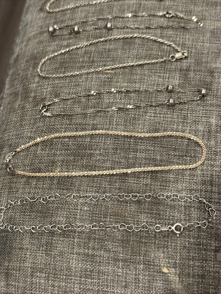 De colección~Plata de ley~Juego de tobilleras de 6 piezas~Apilable~925~Retroceso Foto 3 de 4