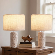 Set of 2 White Ceramic Bedroom Table Lamps for Modern Home Decor