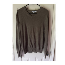 Calvin Klein Men's Gray Solid Knit Logo V-Neck Long Sleeve Pullover Sweater M