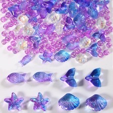 150pcs Glass Beads for DIY Crafts Purple Ocean Shell Starfish Small,
