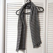 Collections Black  White Houndstooth Scarf Long Neck Scarf with Fringe