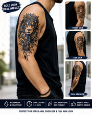 Large Lion Temporary Tattoo Realistic Upper Arm Shoulder Waterproof Lasts 3 week