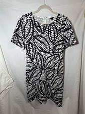 Nwot Anne Taylor 12 Dress Black White Mod Hawaiian Print Shift