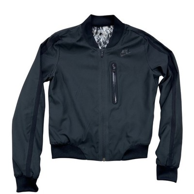 Nike Sportswear Women Abstract Reversible Bomber Jacket Black White Grey Zip Up