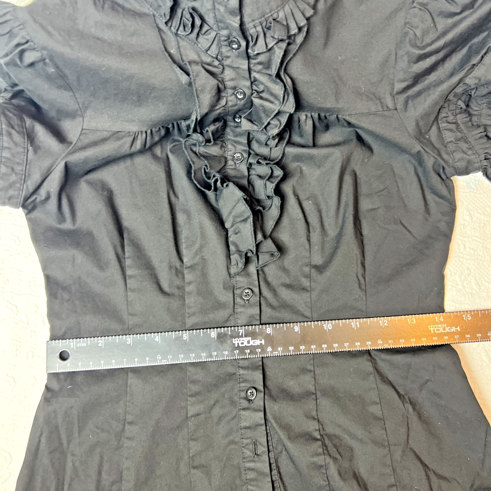 Bebe Black Button Down Ruffle Blouse Whimsigoth D… - image 14