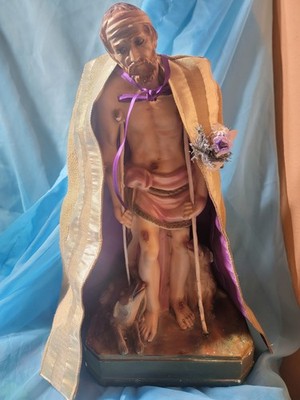Antique LARGE  17'' Ht SAN LAZARO Statue St Lazarus Saint Santo CSC Chalk Ware