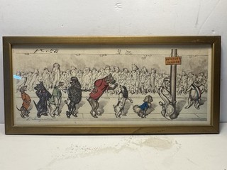 Vintage C. 1940's Framed Etching Dirty Dogs of Paris Boris O'Klein Wall Art Work