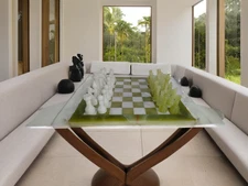 Handmade Green & White Onyx Marble Chess Set 30x30 cm – Luxury Natural Stone Set