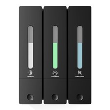 Shampoo and Conditioner Dispenser - Wall-Mounted 3-Chamber Black-3-pack