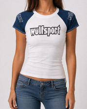Women T-Shirt white slim fit  white-blue 100% cotton Small Wulfsport clearance