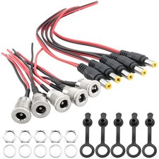 Ruiwaer 5 Sets 5.5 x 2.1 mm DC Power Jack Socket Threaded x mm, Black