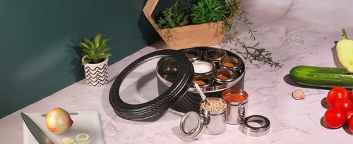 Authentic Indian Spice Tin Box Masala Dabba Spice Jars Stainless Steel Patterned - Picture 86 of 124