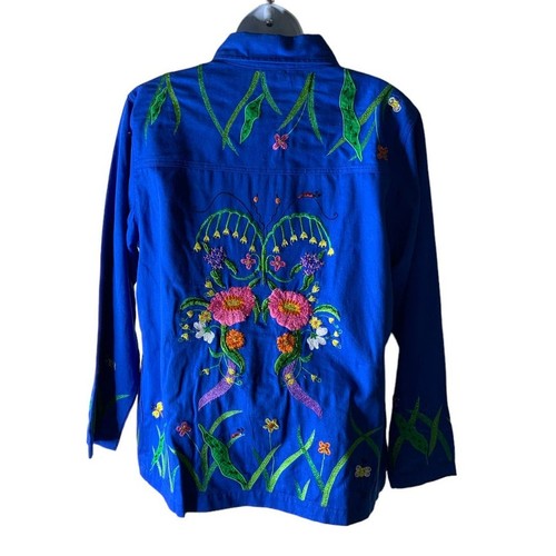 The Quacker Factory Embroidered Floral Jacket Women Sz Medium Full Zip Colorful - Picture 3 of 8