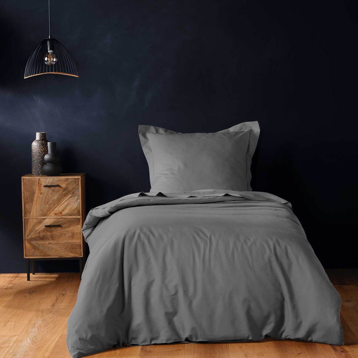 Housse de Couette Lina 140x200 Anthracite en Coton pour Lit Simple