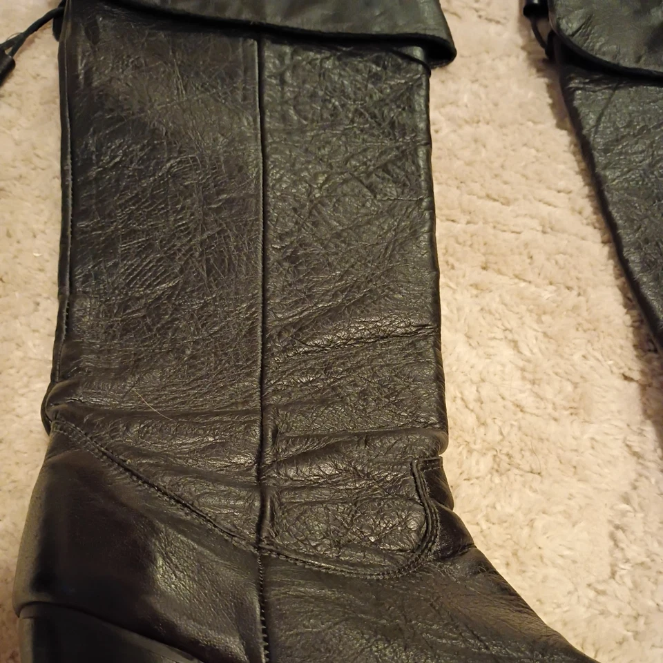 Botas hasta la rodilla convertibles de cuero negro Zodiac VINTAGE para mujer años 70 talla 8 Foto 3 de 4