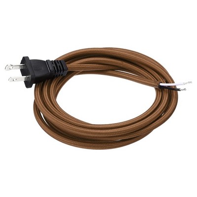 8Ft 18/2 Cloth Covered Lamp Cord with Plug, Light Brown