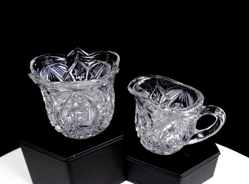 EAPG US GLASS #15101 WHIRLIGIG COMET 2 3/8" CHILD'S CREAMER & SUGAR BOWL 1907 - Picture 2 of 11