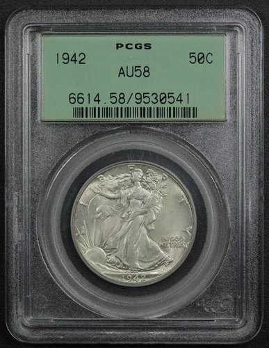 1942 Walking Liberty Silver Half Dollar 50C OGH Old Green Holder PCGS AU 58
