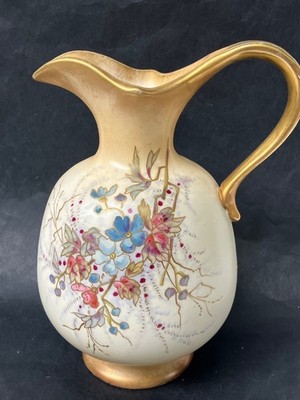 ROYAL WORCESTER Gilded ''Blush Ivory'' PITCHER or JUG 7'' Florals