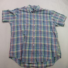 Polo Ralph Lauren Shirt Mens Large Short Sleeve Button Front Plaid Blake