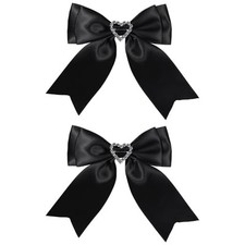 Black Hair Bow Clips Satin Bowknot Hair Clips Sweet Heart Rhinestones Ribbon
