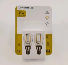 Ikea LUNNOM LED Sign Bulb E12 100 Lumen Glass/Clear New 2-Pack