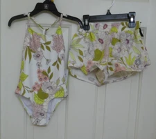 NWT Girls Volcom Floral 1pc Swimsuit With Matching Shorts sz 3t