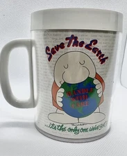 Vintage Thermo Serv Ziggy Save The Earth Insulated Acrylic Cup Mug 1990 Eco