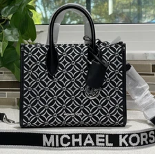 MICHAEL KORS MIRELLA SMALL SHOPPER CROSSBODY SHOULDER BAG BLACK SHIMMER SILVER