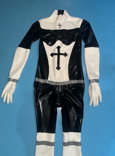 1396 Latex Gummi Rubber cosplay Nun Catsuit bodysuit gloves customized 0.4mm - Foto 1 di 8