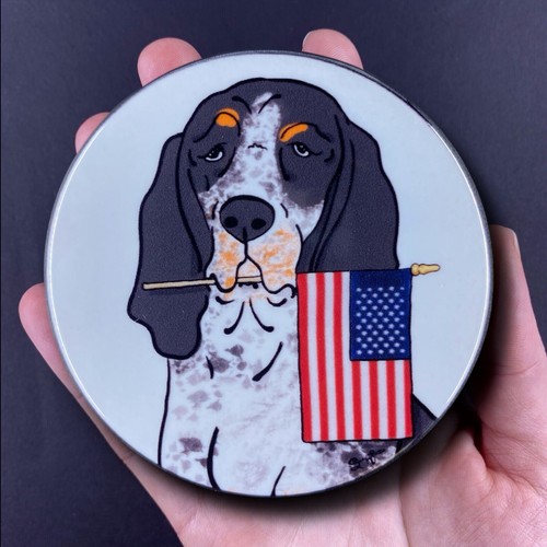 Bluetick Coonhound Dog USA Flag Patriotic Magnet Handmade Holiday Gift 3.5" - Picture 6 of 17