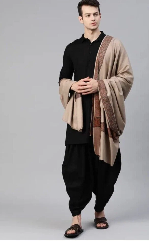 Men's Brown 100% Cashmere Oversized Paisley Thick Blanket Wool Stole Shawl Wrap