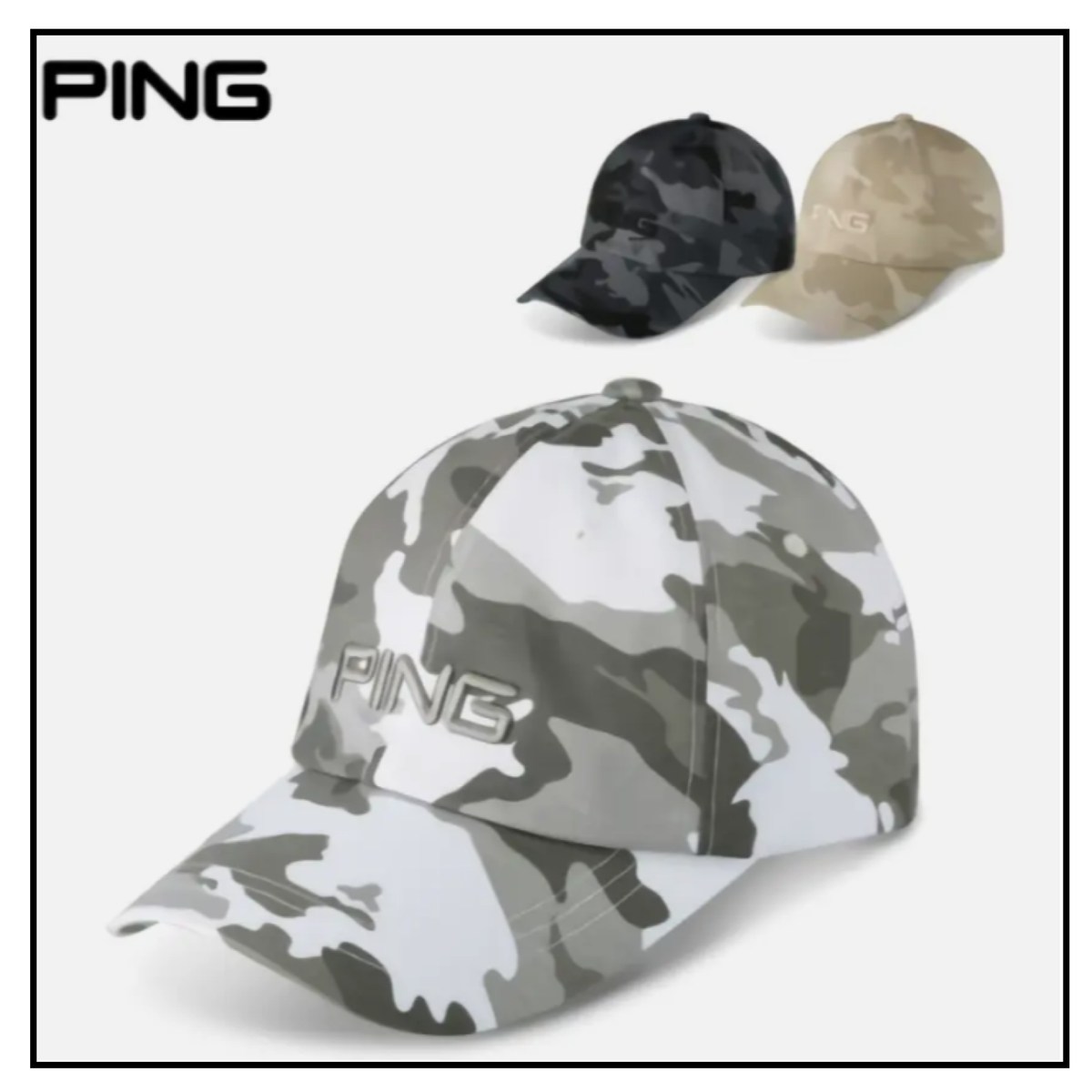 PING 2023 New Premium Golf Hexagonal Camo Caps for Men Adjustable